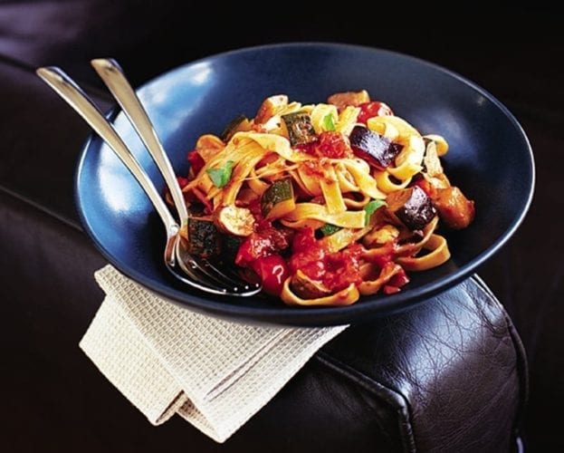 Aubergine and courgette tagliatelle