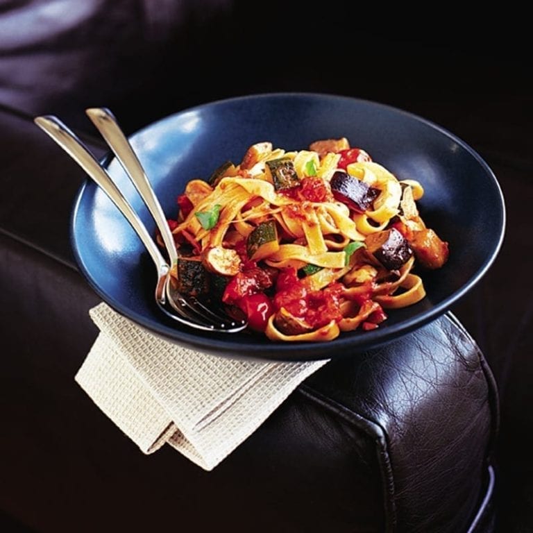 Tomato, aubergine, courgette and mozzarella tagliatelle