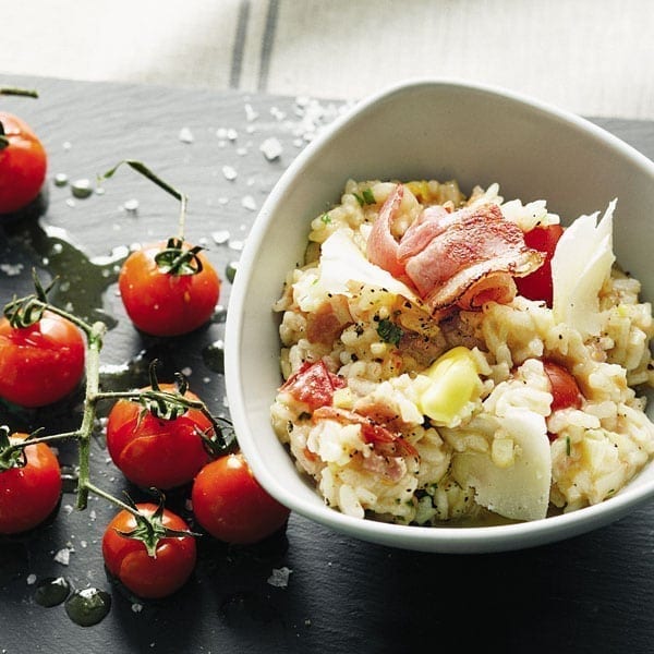 Bacon, leek and tomato risotto