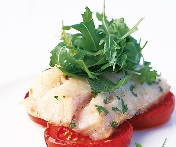 Pine nut cod with puttanesca sauce