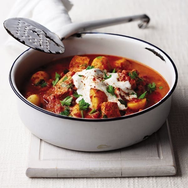 Pork goulash with paprika yogurt