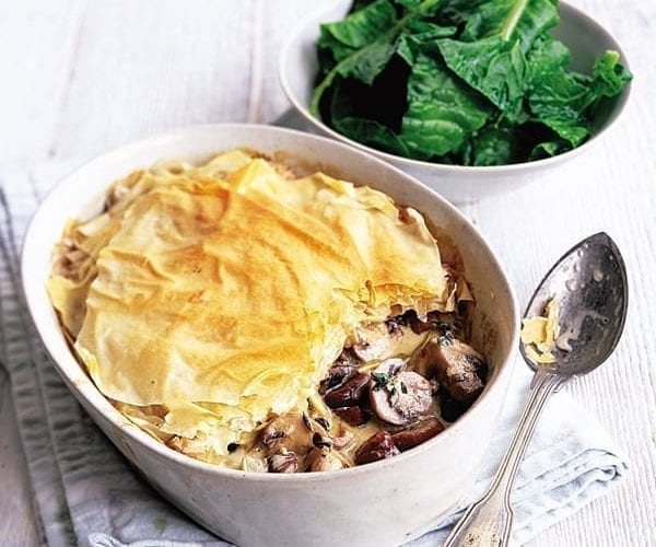 Mushroom and chestnut filo pastry pies