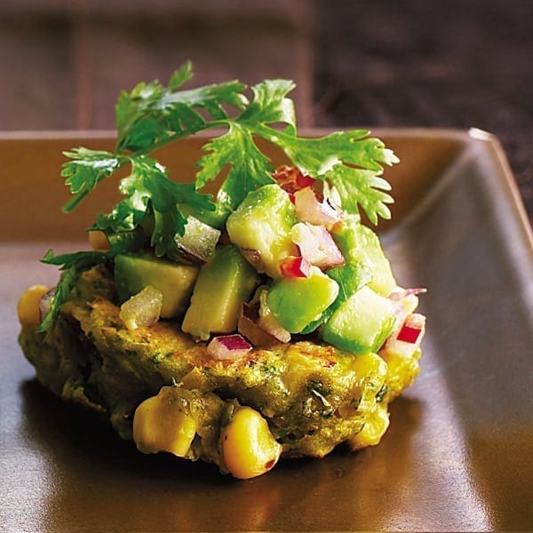 Sweetcorn cakes with avocado salsa