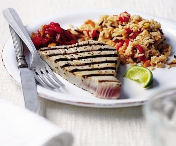 Seared tuna steaks and nicoise salad
