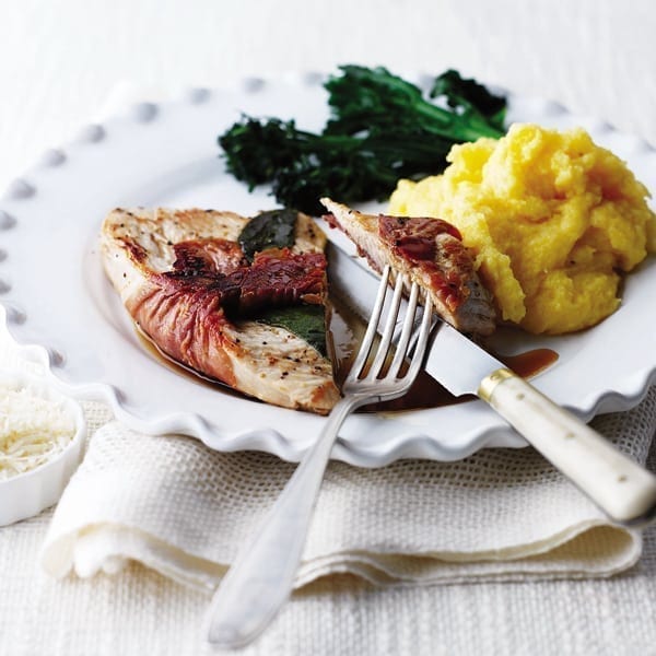 Turkey saltimbocca with Parmesan polenta