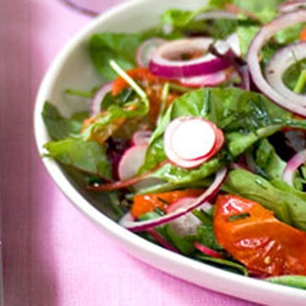 Tomato, red onion and radish salad