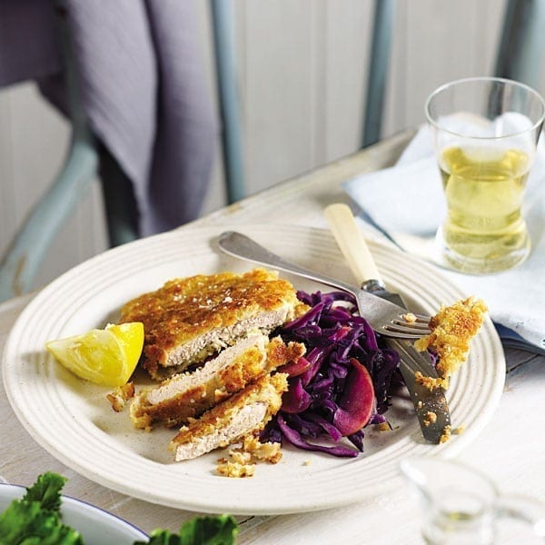 Pork schnitzels with apple and red cabbage sauerkraut