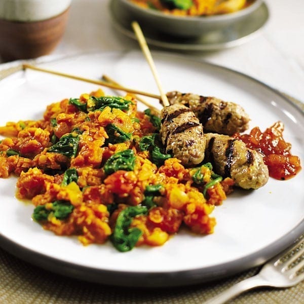 Lentil and tomato dhal with lamb koftas