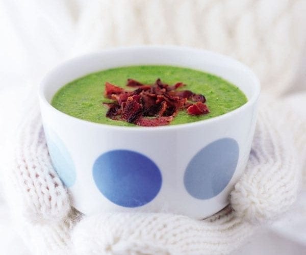 Pea and watercress soup in a bowl