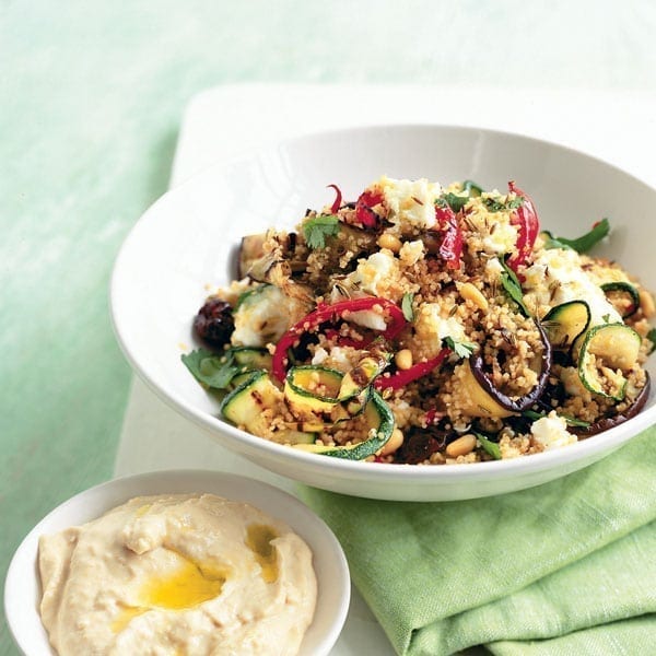 Griddled vegetables and feta couscous