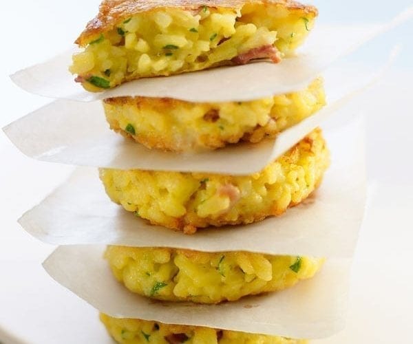 Cheese and ham risotto cakes