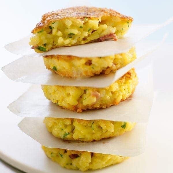 Cheese and ham risotto cakes