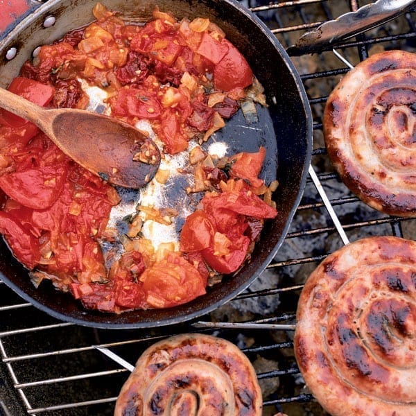 Cumberland sausage ring with scorched tomato relish