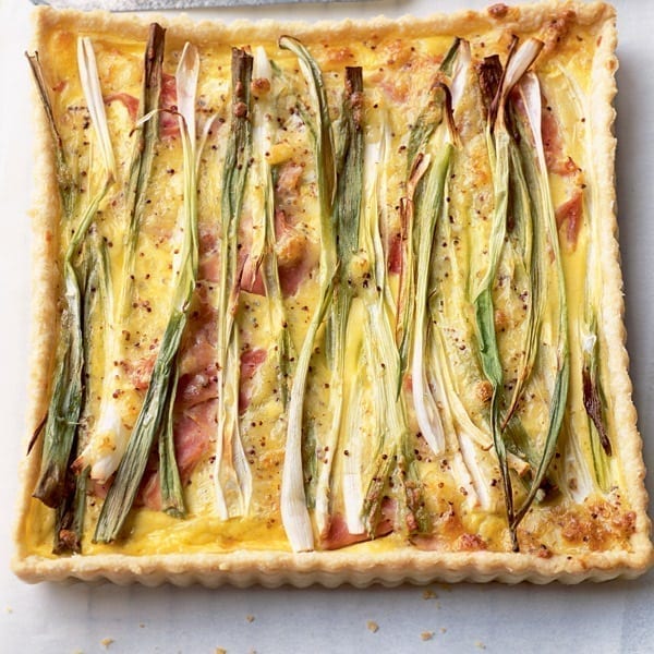 Spring onion, ham and mustard tart