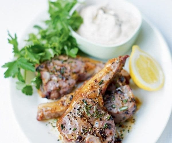 Grilled lamb and houmous