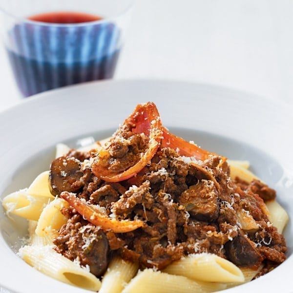 Quick spicy beef and chestnut pasta