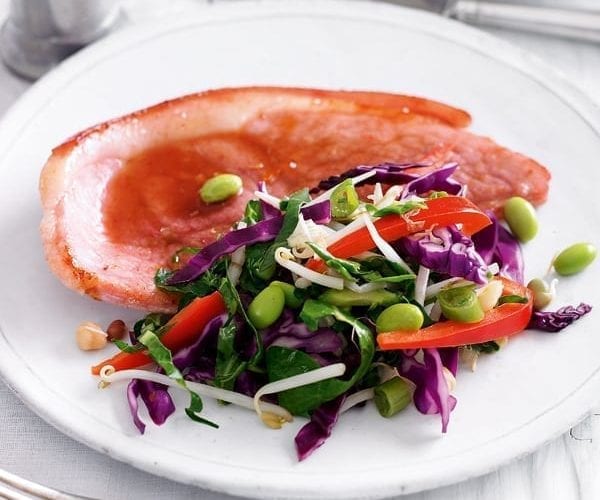 Quick sweet gammon with stir-fry vegetables