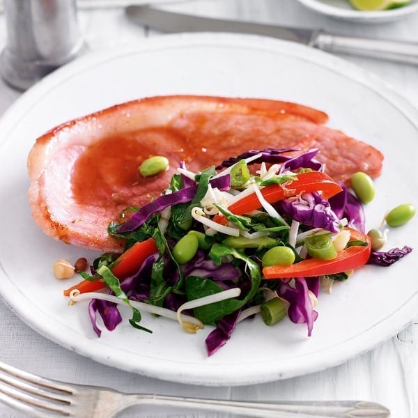 Quick sweet gammon with stir-fry vegetables