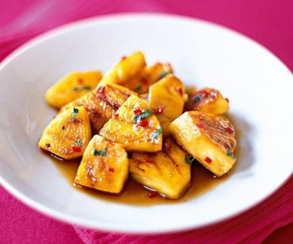 Sticky chilli and mint pineapple