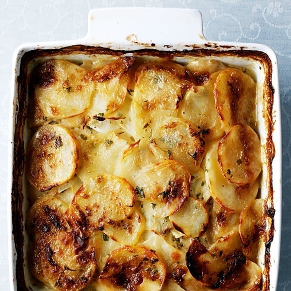 Baked creamy celeriac and potato gratin