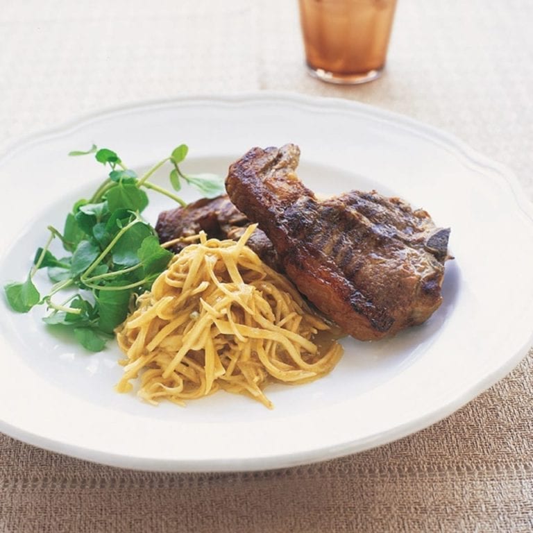 Lamb chops with celeriac and anchovy salad