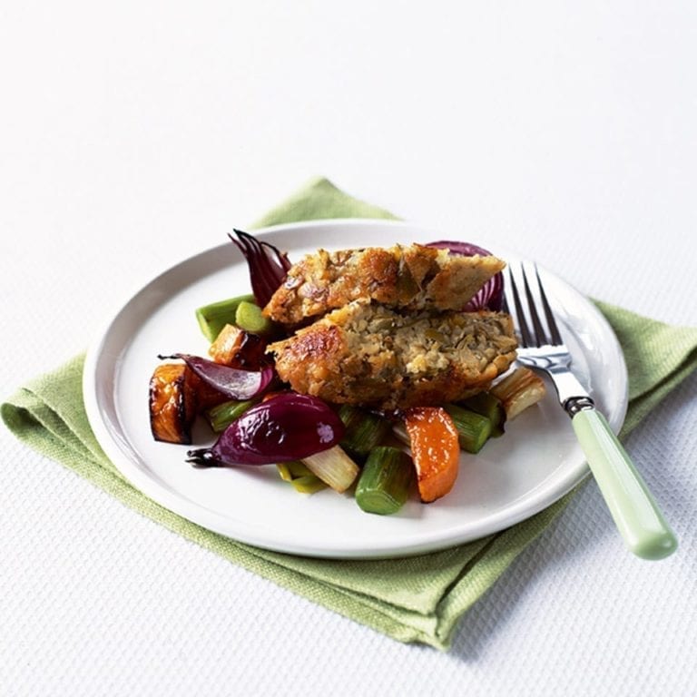 Nut roast with roasted mixed vegetables