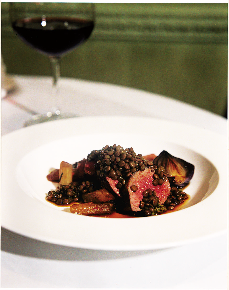 Best end of lamb with squash, Puy lentils and a lamb jus recipe delicious. magazine