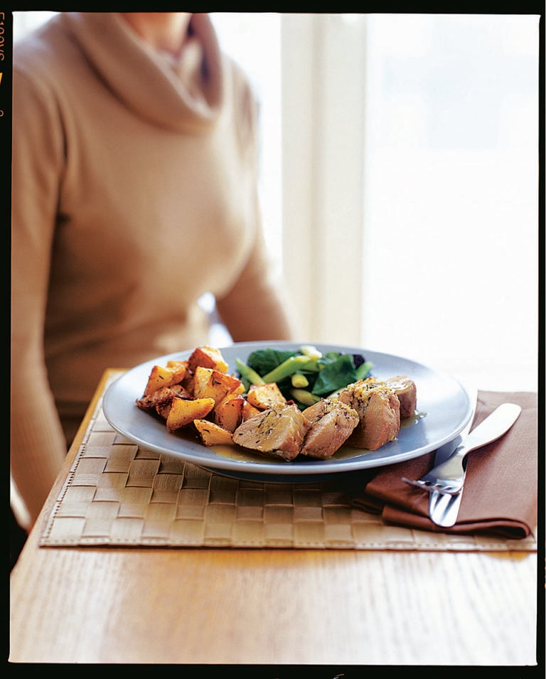 Roast pork stuffed with orange and thyme