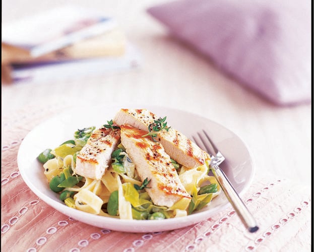 Creamy turkey, broad bean and leek tagliatelle