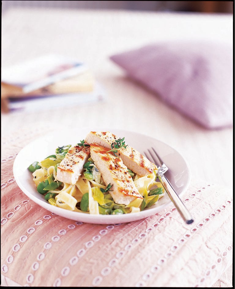 Creamy turkey, broad bean and leek tagliatelle