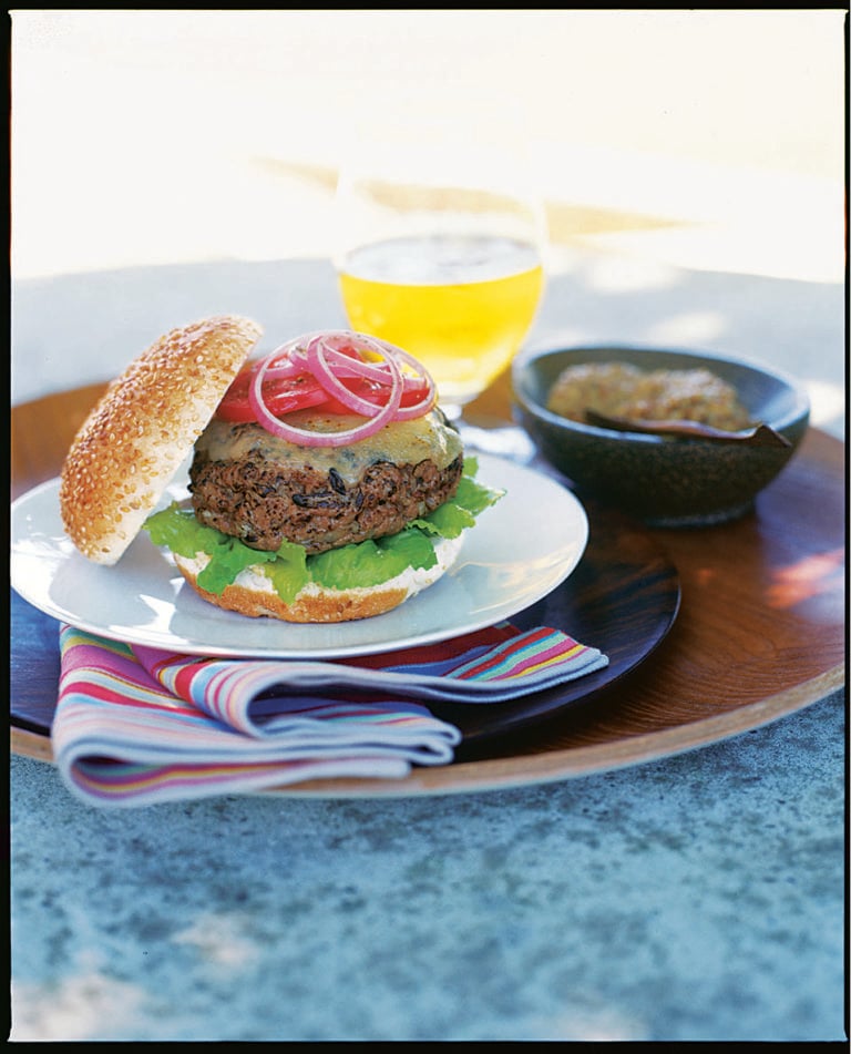 Cheeseburgers in toasted sesame buns