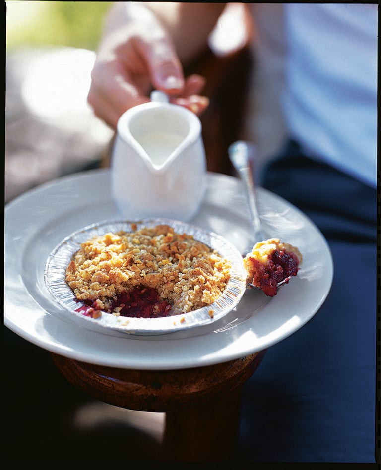 Individual raspberry and almond crumbles