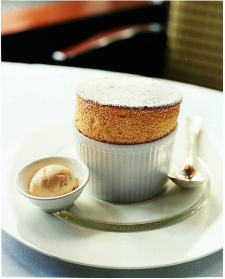 Hot apricot soufflés