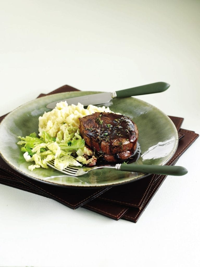 Balsamic steak with Dijon mash and cabbage