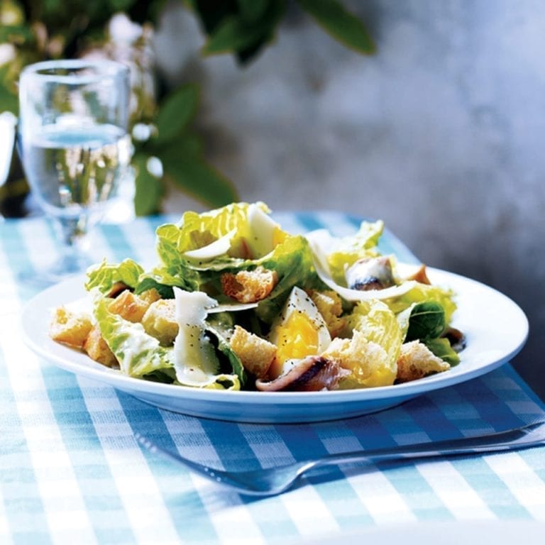 Cos, anchovy, egg and crouton salad with a Grana Padano dressing