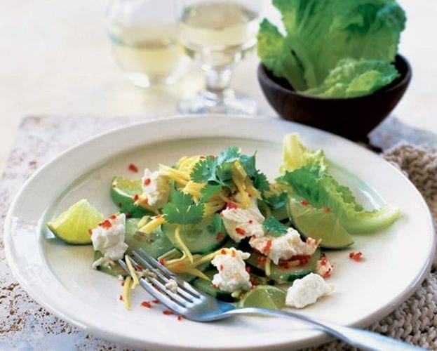 Avocados, prawns and mango with coriander dressing