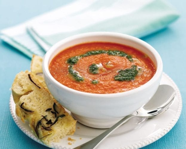 Fresh tomato soup with basil oil