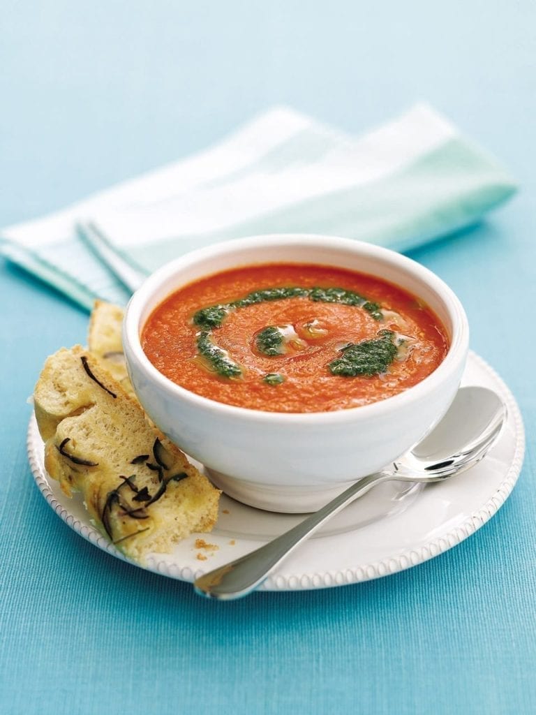 Fresh tomato soup with basil oil