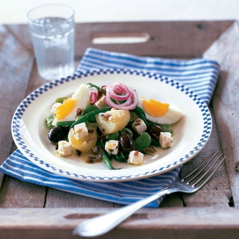 Green bean, potato and feta salad