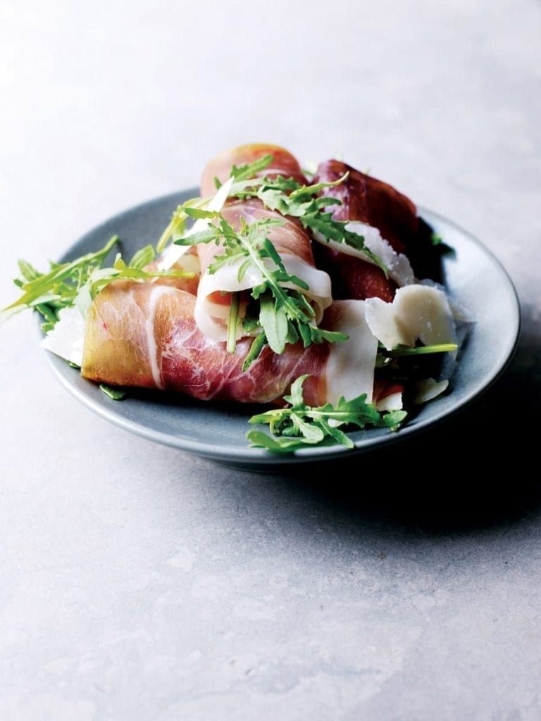 Ham and bresaola rolls with rocket and Grana Padano