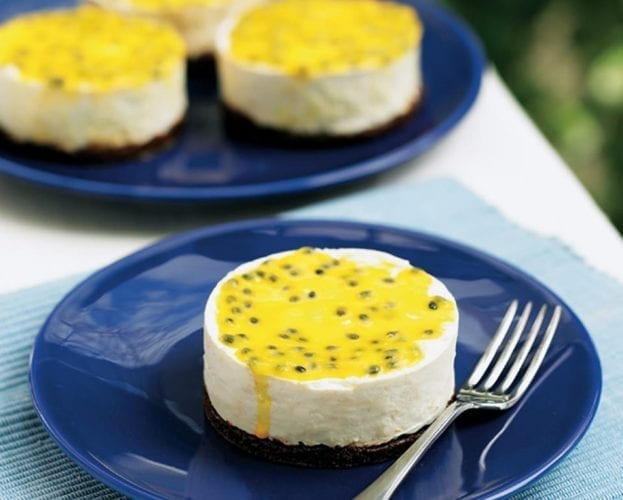 Mini burnt cheesecakes with rhubarb and orange compote
