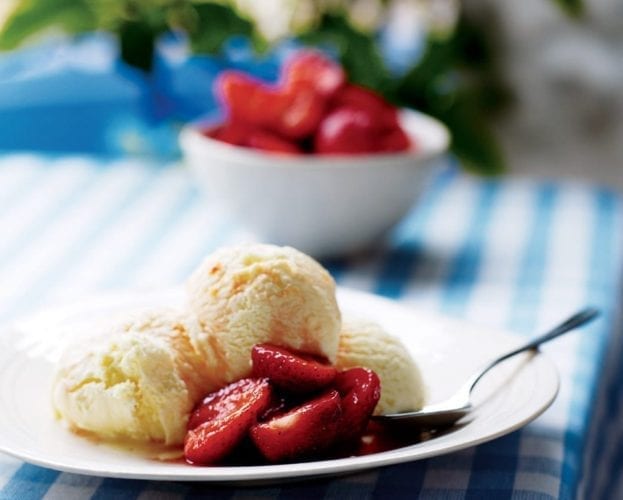 Limoncello semifreddo with strawberries