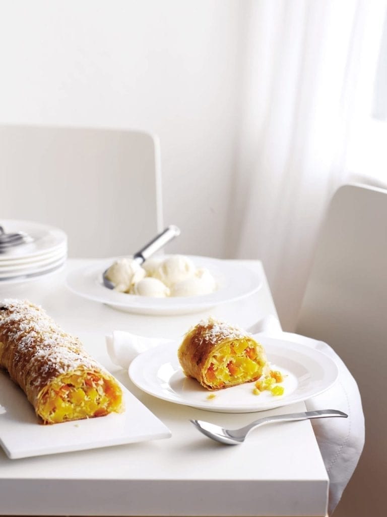 Mango and coconut strudel