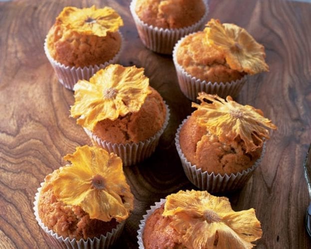 Pineapple puddings with custard