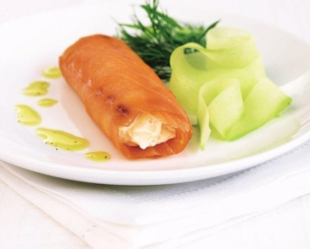 Smoked salmon with cucumber and lemon dressing