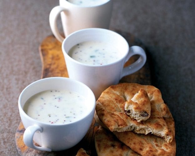 Yogurt soup with chillies, coriander and black mustard seeds