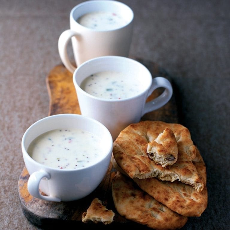 Yogurt soup with chillies, coriander and black mustard seeds