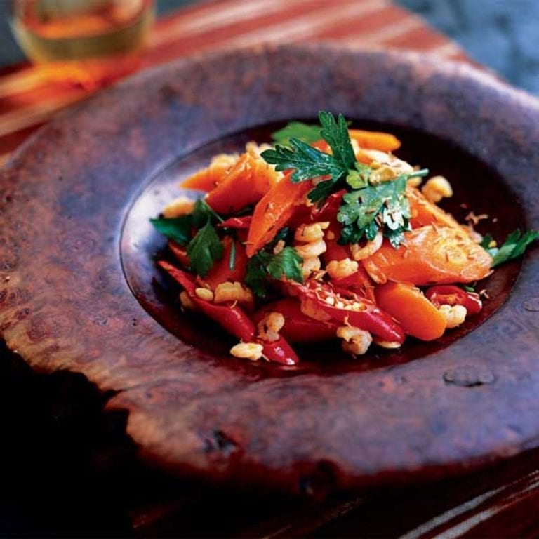 Prawns with carrots, chilli and cumin