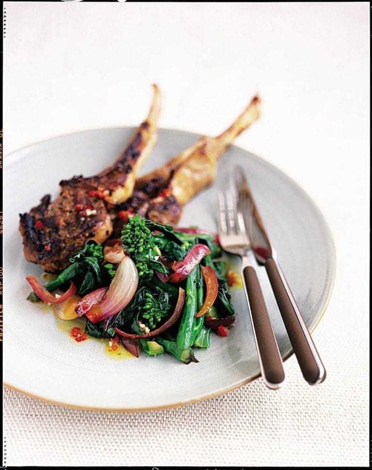 Asian lamb chops with lemongrass and choi sum