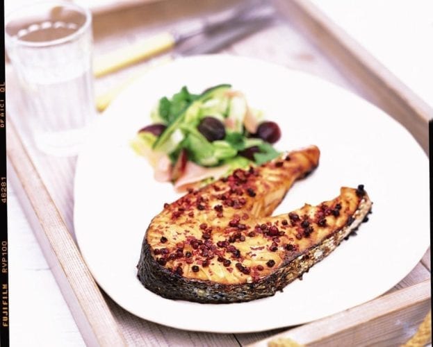 Szechuan salmon with pink peppercorns
